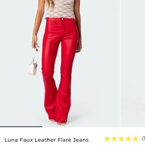 Edikted Red Faux Leather Flare Pants